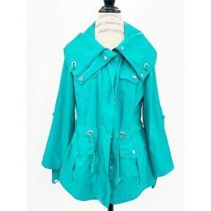 JOAN VASS Teal Green Ladies Full-zip Buttoned Jacket SMALL